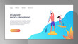 SUP boarding landing page template. Vector stand up paddling design concept. A man and a woman standing on boards in the river