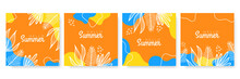 Vector Set Of Colourful Social Media Stories Design Templates, Backgrounds With Copy Space For Text - Summer Landscape. Summer Background With Leaves And Waves