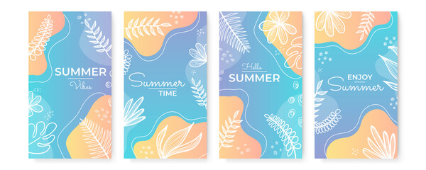 Fototapete - Vector set of social media stories design templates, backgrounds with copy space for text - summer landscape