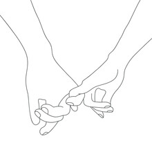 Line Art Holding Hands Vector Illustration Isolated On White Background. Woman And Man Holding Hands Together With Little Fingers. Vector Illustration. Concept For Wall Art, Logo, Card, Banner