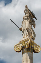 Athena Statue In Front Of Academy Of Athens, Greece