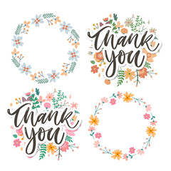 Poster - Cute Thank You Script Card Flowers Letter text