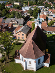 Wall Mural - Aerial view of old town in city Kuldiga and red roof tiles, Latvia