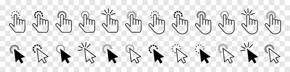 Fototapete - Set of cursor icons isolated on transparent background. Clicking hand. Vector elements collection