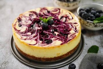 Wall Mural - Homemade blueberry cheesecake, selective focus