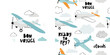 © ZHUKO - Vector hand-drawn seamless repeating children simple pattern with aircraft, lettering and clouds in Scandinavian style on a white background.Kids seamless pattern with planes. Funny airplanes.