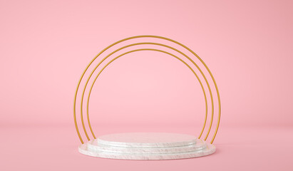 Poster - Empty platform for product presentation with golden ring. 3d render