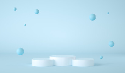 Poster - Cylinder podium on blue background. Abstract minimal studio 3d render. Pedestal mockup space