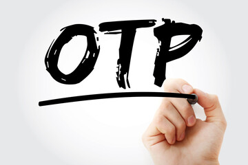 Poster - otp - one time password acronym with marker, technology concept background