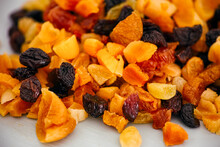 Heap Of Chopped Dried Fruits - Dried Apricots, Raisins And Sultanas.