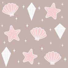 Cute Lovely Seamless Vector Pattern Background Illustration With Diamonds, Seashells, Stars And Starfish	