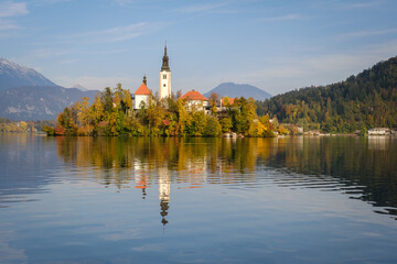 Wall Mural - Bled lake with the church on the island in Slovenia