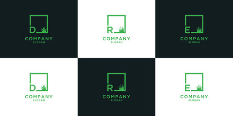 Letter d r e square grass logo template