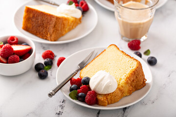 Traditional vanilla pound cake baked in a bundt pan