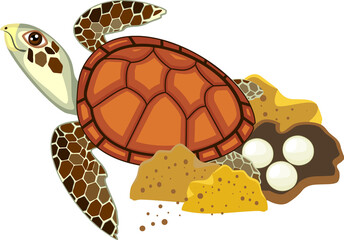 Wall Mural - Cartoon sea turtle laying eggs in sand