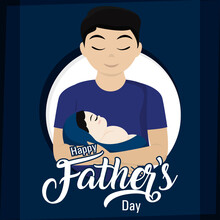 Happy Father Day Card Man Carrying A Baby Vector Illustration