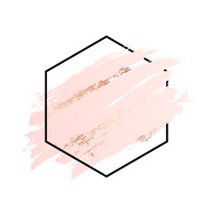 Rose and pink background stroke polygon frame. Vector gold pink brush makeup beauty abstract geometric logo