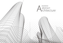 3D Illustration Linear Drawing, Imagination Architecture Urban Building Design, Architecture Modern Abstract Background. 