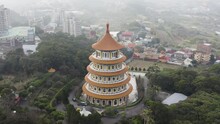 Circle Around The Temple To The Tip Of The Temple View - Experiencing The Taiwanese Culture Of The Spectacular Five-stories Pagoda Tiered Tower Tiantan At Wuji Tianyuan Temple At Tamsui District.