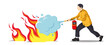 Man using a fire extinguisher to extinguish a fire 