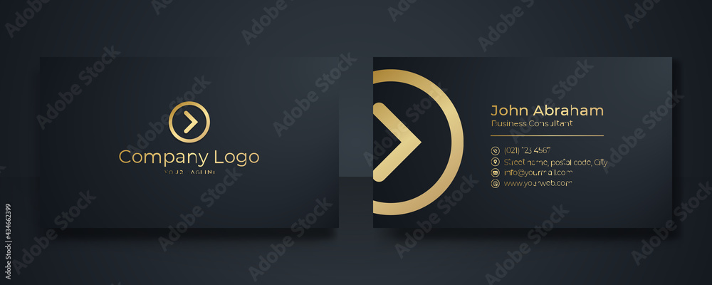 Modern Business Card - Creative and Clean Business Card Template. Luxury business card design template. Elegant dark back background with abstract golden wavy lines shiny. Vector illustration - obrazy, fototapety, plakaty 