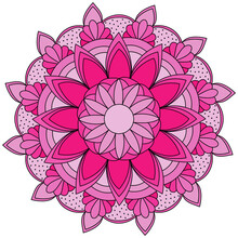 Mandala In The Form Of A Bright Pink Flower, Decorative Floral Element For Design