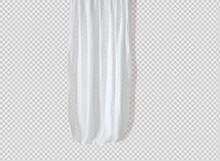 White Lightweight Fabric Curtain Fluttering Realistic Vector Illustration Mock Up. Shower Or Window Fabric On A Curtain Rod Template.