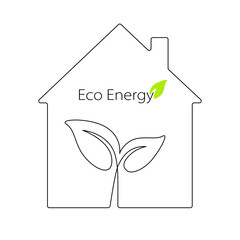 Poster - Plant Inside House in one continuous line drawing. Concept of eco home and green energy indoor. Vector illustration in simple lineart style