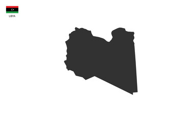 Libya black shadow map isolated on white background with Libya icon flag on the left corner.