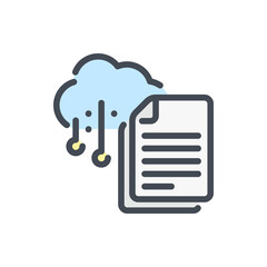 Fototapete - Document and file with connection to cloud storage color line icon. Cloud network communication and online storage vector outline colorful sign.