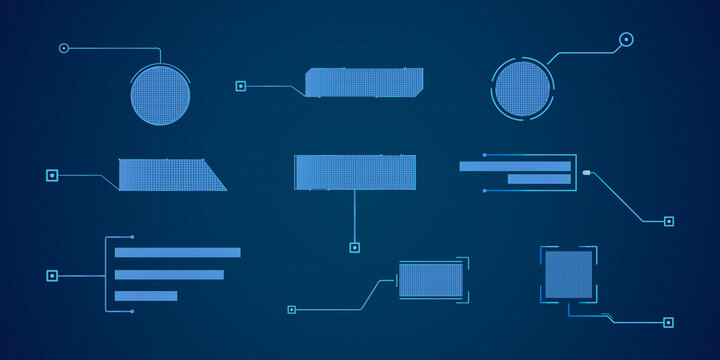 Futuristic style leader callout HUD. Modern digital templates applicable for frame layout. Information calls and arrows. Futuristic hud frame red and blue png.	