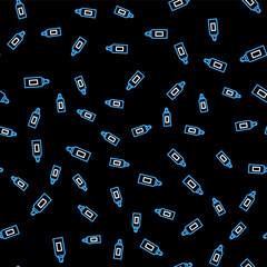 Poster - Line Paint spray can icon isolated seamless pattern on black background. Vector