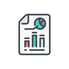 Fototapete - Statistics report document color line icon. File with analytics and chart graph vector outline colorful sign.