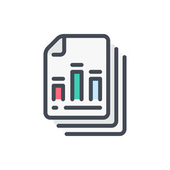 Fototapete - Statistical report documents color line icon. Stack of paper files with analytics chart vector outline colorful sign.