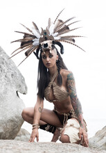 Tattooed Masked Skull Ethnic Female Pagan Shaman