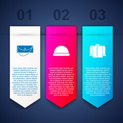 Sticker - Set Clutch bag, Beanie hat and T-shirt. Business infographic template. Vector