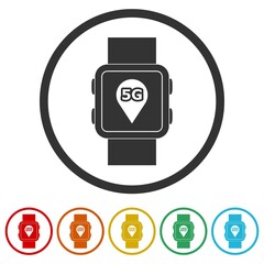 Sticker - Smart watch 5G ring icon color set