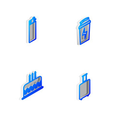 Sticker - Set Isometric line Fitness shaker, Lighter, Cake with burning candles and Travel suitcase icon. Vector