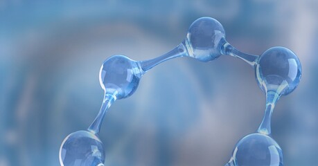 Poster - Molecular structure floating over a blue background, chemistry, biology, medical science concepts
