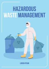 Poster - Hazardous waste management poster flat vector template. Toxic products disposal from health facilities. Brochure, booklet one page concept design with cartoon characters. COVID-19 waste flyer, leaflet