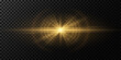 Stylish golden light effect on a dark transparent background. Vector footage for your project. Explosion with glowing sparks. Magic beams. Bright flare with rays.