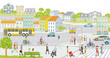 Kleine Stadt mit  Landhäusern im Vorort-– Illustration, Vektor,