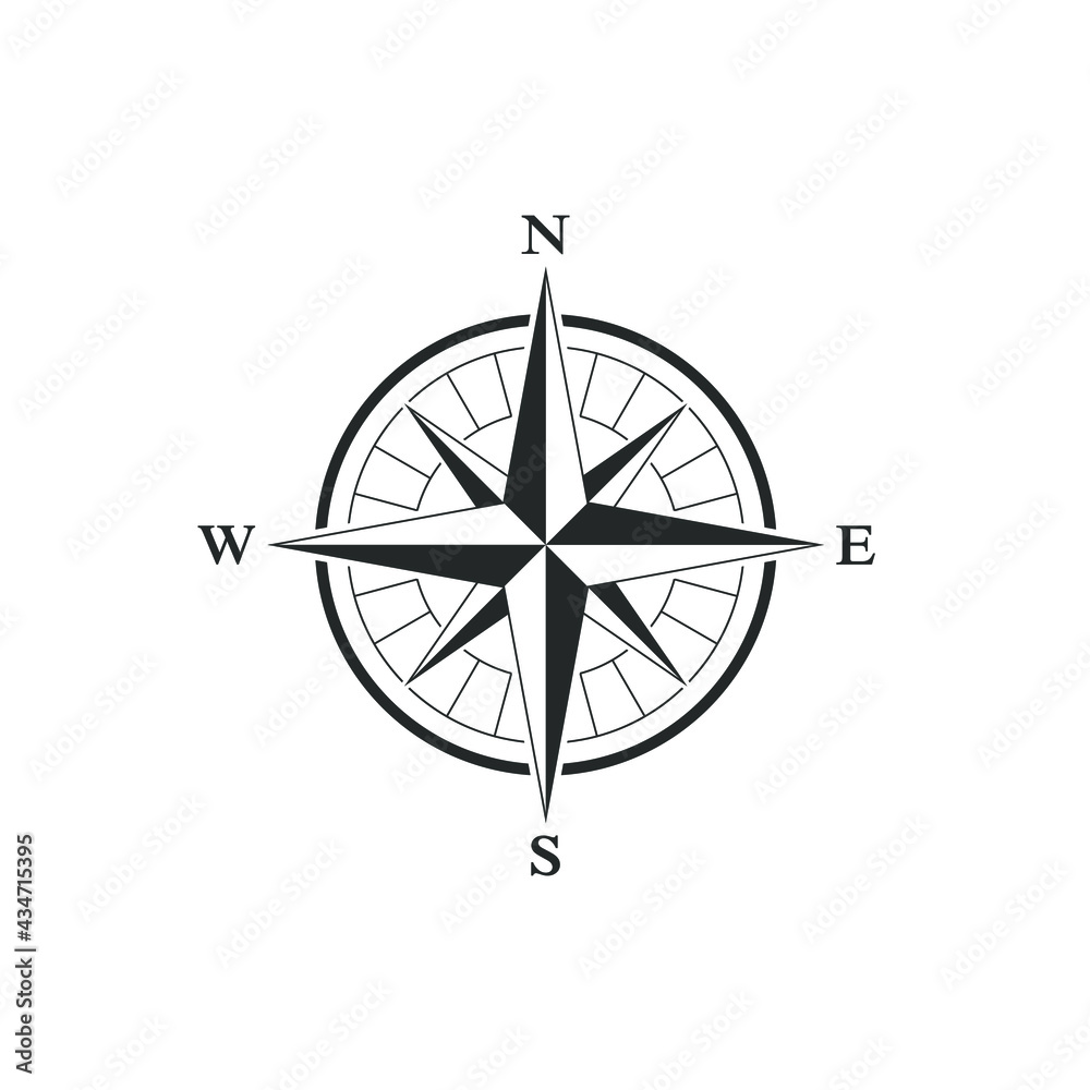Compass graphic icon. Wind rose sign. Vintage symbol isolated on white ...