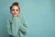 © Ivan Traimak - Close-up portrait of nice-looking attractive lovely lovable pretty cute winsome gorgeous cheerful cheery wavy-haired blonde woman isolated on pastel color background wearing stylish clothes