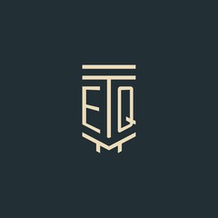 EQ initial monogram with simple line art pillar logo designs