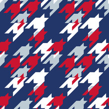 Modern houndstooth seamless pattern colored in white, red and blue colours of American, French, Britain or Australian flag for patriotic decoration.