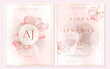 Elegant engagement invitation template with orchid in pink pastel color. 