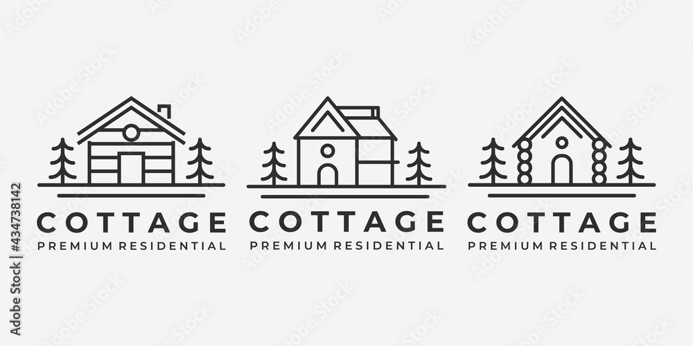Set Bundle of Cabin Cottage Line Art Logo Vector Minimalist ...