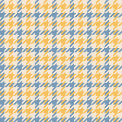 Wall Mural - Houndstooth seamless check pattern in blue, yellow, off white. Decorative tweed background vector graphic for dress, jacket, coat, other trendy everyday spring autumn fashion textile design.