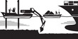 Barge excavator make way of cargo ship – vector illustration